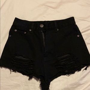 Black High Waisted Boohoo Ripped Denim Shorts